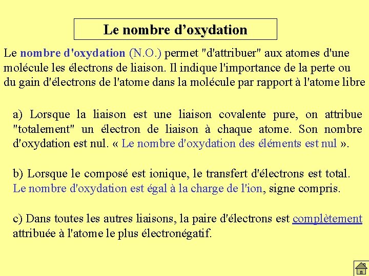Le nombre d’oxydation Le nombre d'oxydation (N. O. ) permet "d'attribuer" aux atomes d'une Le nombre d’oxydation Le nombre d'oxydation (N. O. ) permet "d'attribuer" aux atomes d'une