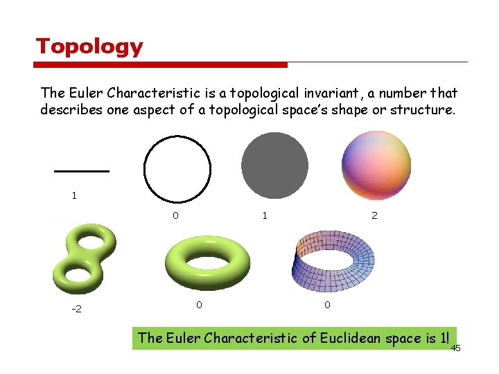 Topology The Euler Characteristic is a topological invariant, a number that describes one aspect Topology The Euler Characteristic is a topological invariant, a number that describes one aspect