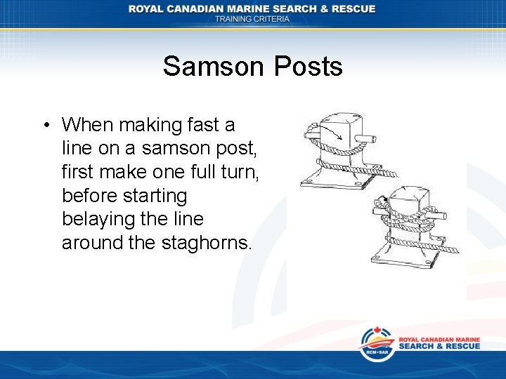 Samson Posts • When making fast a line on a samson post, first make
