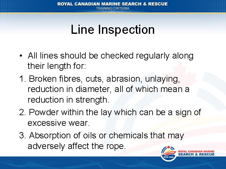 Line Inspection • All lines should be checked regularly along their length for: 1.