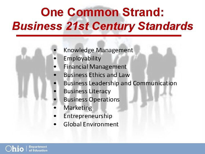 One Common Strand: Business 21 st Century Standards • • • Knowledge Management Employability