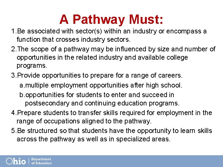 A Pathway Must: 1. Be associated with sector(s) within an industry or encompass a