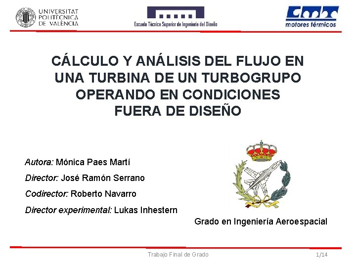 CÁLCULO Y ANÁLISIS DEL FLUJO EN UNA TURBINA DE UN TURBOGRUPO OPERANDO EN CONDICIONES
