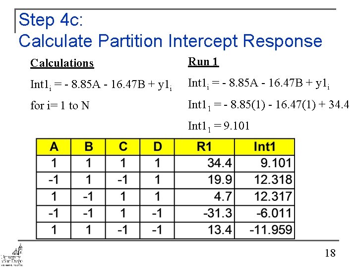 Step 4 c: Calculate Partition Intercept Response Calculations Run 1 Int 1 i =