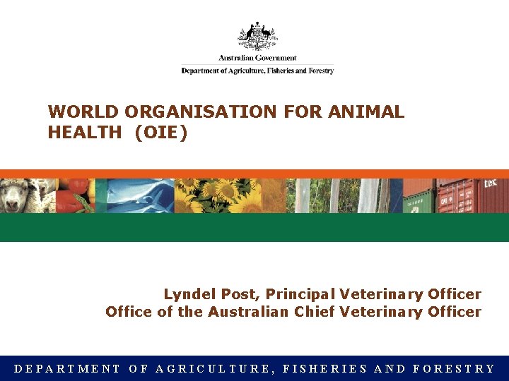 WORLD ORGANISATION FOR ANIMAL HEALTH (OIE) Lyndel Post, Principal Veterinary Officer Office of the