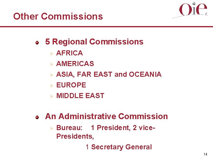 Other Commissions 5 Regional Commissions Ø Ø Ø AFRICA AMERICAS ASIA, FAR EAST and