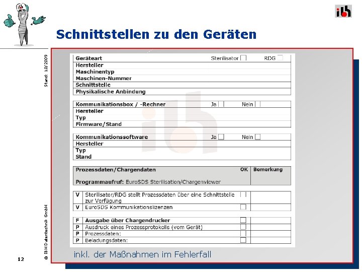 12 © IBH Datentechnik Gmb. H Stand: 10/2009 Schnittstellen zu den Geräten inkl. der 12 © IBH Datentechnik Gmb. H Stand: 10/2009 Schnittstellen zu den Geräten inkl. der