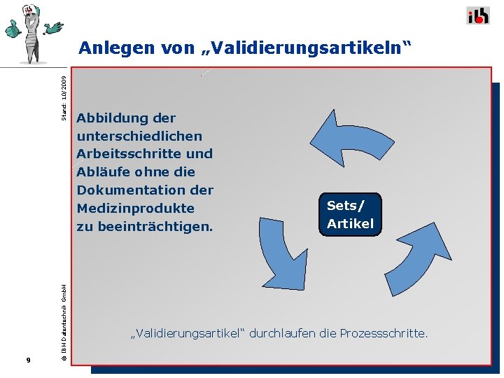 9 © IBH Datentechnik Gmb. H Stand: 10/2009 Anlegen von „Validierungsartikeln“ Abbildung der unterschiedlichen 9 © IBH Datentechnik Gmb. H Stand: 10/2009 Anlegen von „Validierungsartikeln“ Abbildung der unterschiedlichen