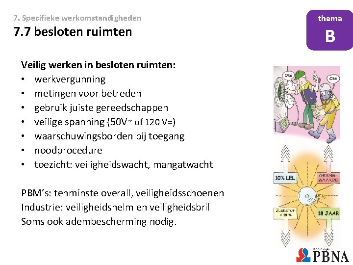 7. Specifieke werkomstandigheden 7. 7 besloten ruimten Veilig werken in besloten ruimten: • werkvergunning