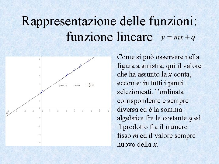 Rappresentazione delle funzioni: funzione lineare Come si può osservare nella figura a sinistra, qui