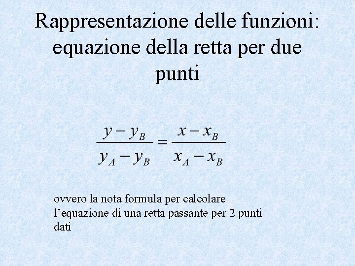 Rappresentazione delle funzioni: equazione della retta per due punti ovvero la nota formula per