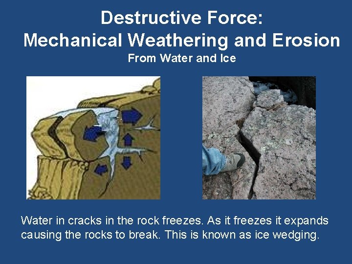 Destructive Force: Mechanical Weathering and Erosion From Water and Ice Water in cracks in