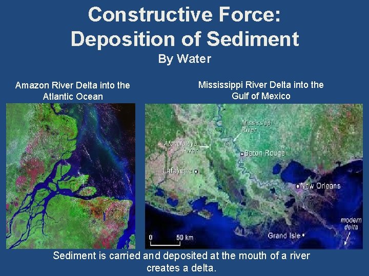 Constructive Force: Deposition of Sediment By Water Amazon River Delta into the Atlantic Ocean