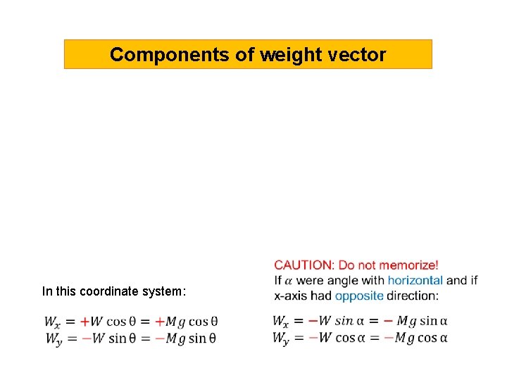 Components of weight vector In this coordinate system: 