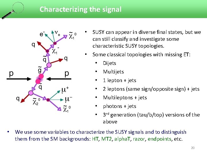Characterizing the signal • SUSY can appear in diverse final states, but we ü