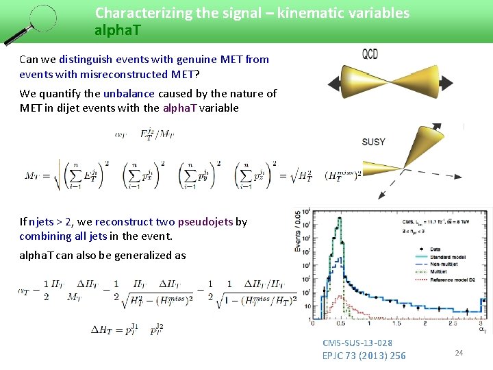 Characterizing the signal – kinematic variables alpha. T Can we distinguish events with genuine
