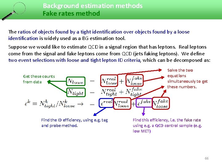 Background estimation methods Fake rates method The ratios of objects found by a tight
