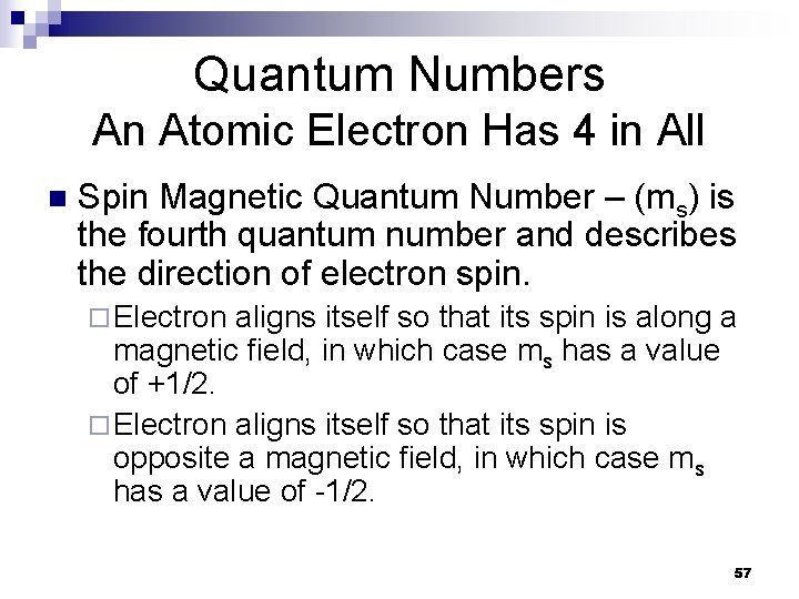 Quantum Numbers An Atomic Electron Has 4 in All n Spin Magnetic Quantum Number