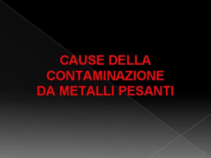 CAUSE DELLA CONTAMINAZIONE DA METALLI PESANTI CAUSE DELLA CONTAMINAZIONE DA METALLI PESANTI