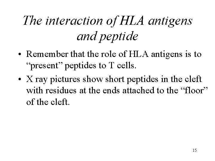 The interaction of HLA antigens and peptide • Remember that the role of HLA