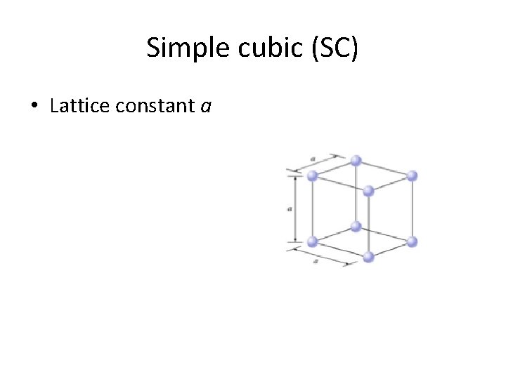 Simple cubic (SC) • Lattice constant a 