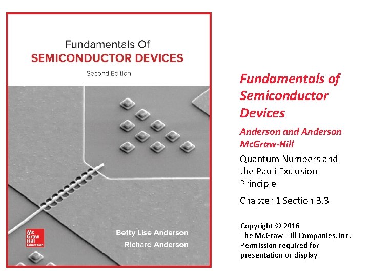 Fundamentals of Semiconductor Devices Anderson and Anderson Mc. Graw-Hill Quantum Numbers and the Pauli