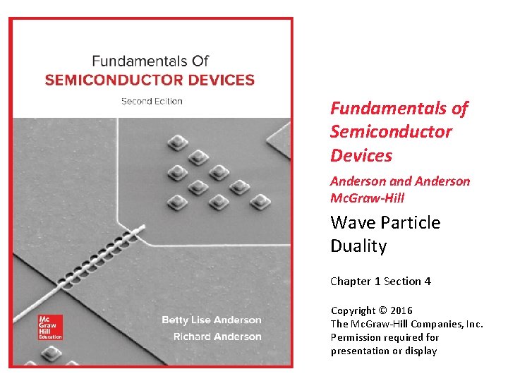 Fundamentals of Semiconductor Devices Anderson and Anderson Mc. Graw-Hill Wave Particle Duality Chapter 1