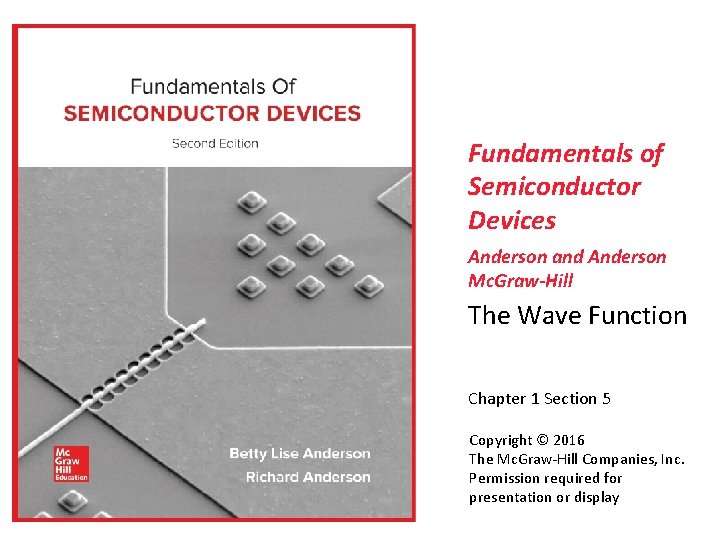 Fundamentals of Semiconductor Devices Anderson and Anderson Mc. Graw-Hill The Wave Function Chapter 1