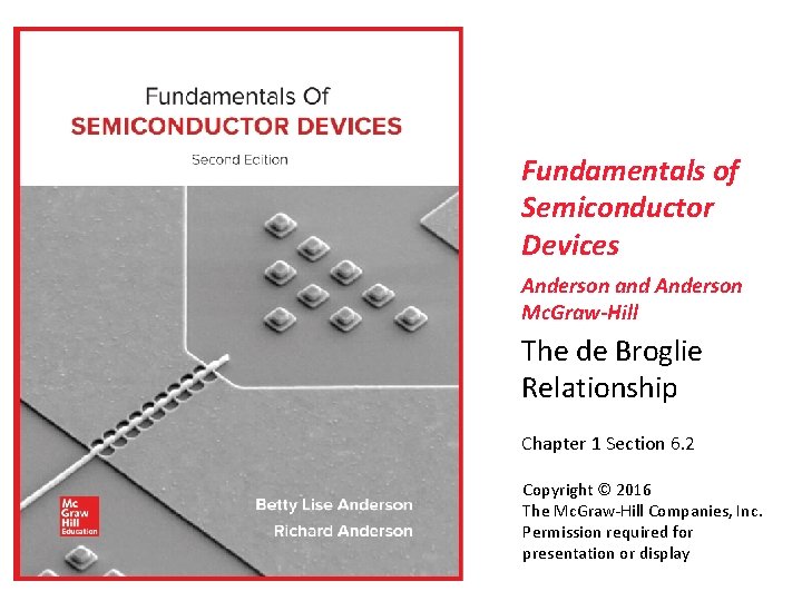 Fundamentals of Semiconductor Devices Anderson and Anderson Mc. Graw-Hill The de Broglie Relationship Chapter