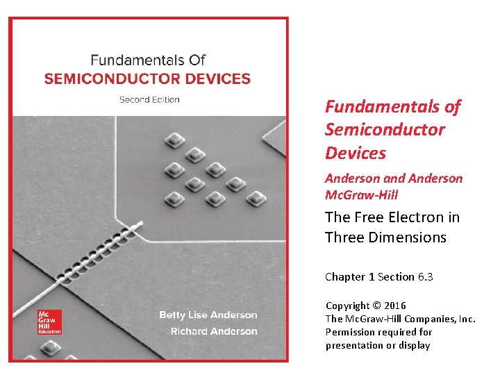 Fundamentals of Semiconductor Devices Anderson and Anderson Mc. Graw-Hill The Free Electron in Three
