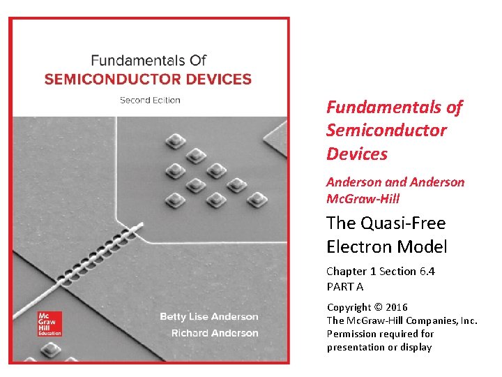 Fundamentals of Semiconductor Devices Anderson and Anderson Mc. Graw-Hill The Quasi-Free Electron Model Chapter