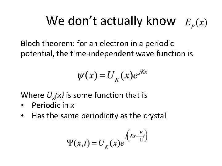 We don’t actually know Bloch theorem: for an electron in a periodic potential, the