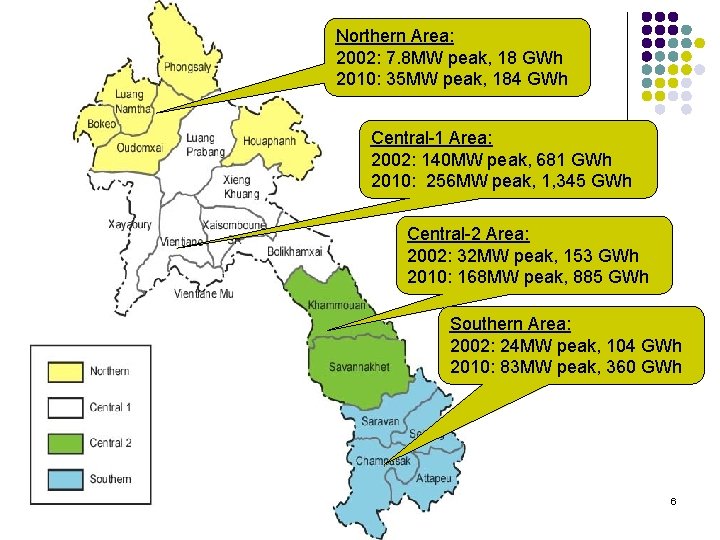 Northern Area: 2002: 7. 8 MW peak, 18 GWh 2010: 35 MW peak, 184