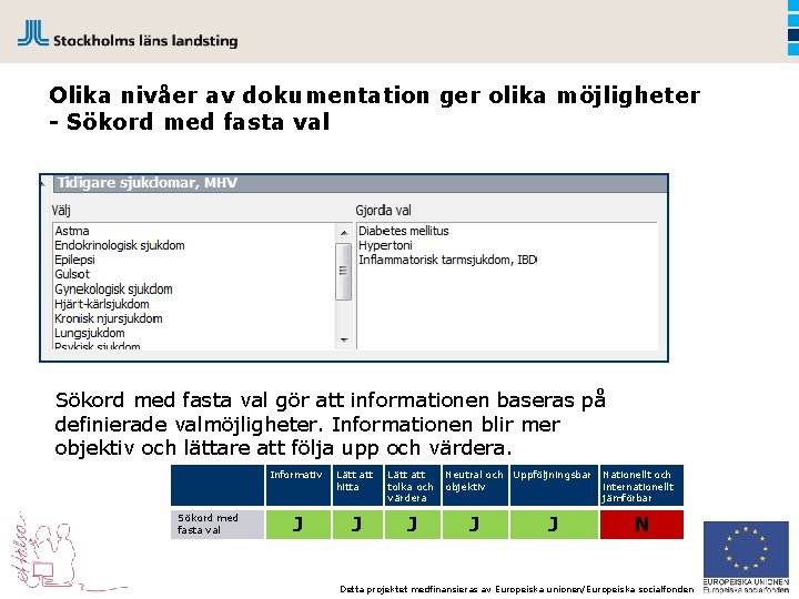 Olika nivåer av dokumentation ger olika möjligheter - Sökord med fasta val gör att