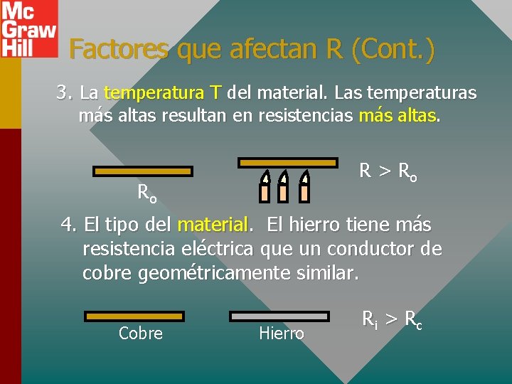 Factores que afectan R (Cont. ) 3. La temperatura T del material. Las temperaturas
