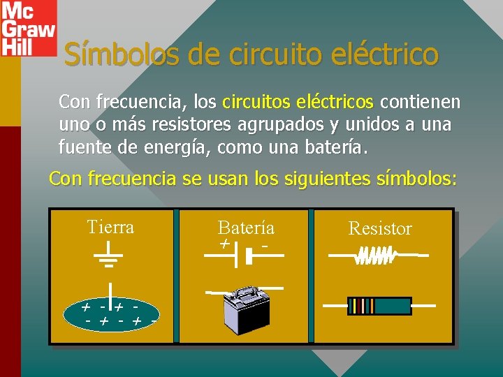 Símbolos de circuito eléctrico Con frecuencia, los circuitos eléctricos contienen uno o más resistores