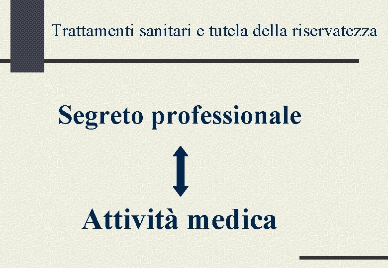 Trattamenti sanitari e tutela della riservatezza Segreto professionale Attività medica 