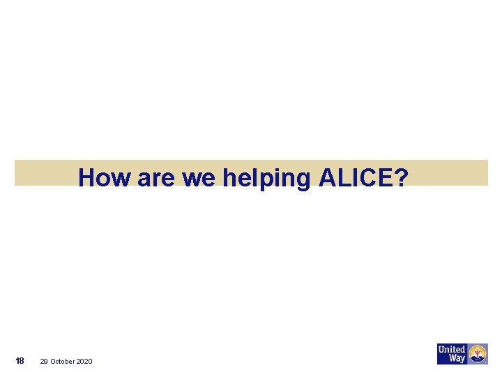 How are we helping ALICE? 18 29 October 2020 