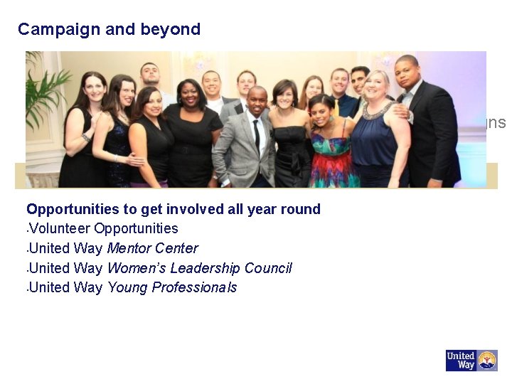 Campaign and beyond Insert picture(s) of local volunteers, staff, campaigns Opportunities to get involved