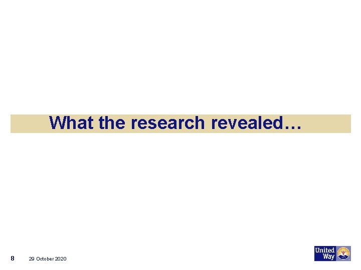 What the research revealed… 8 29 October 2020 