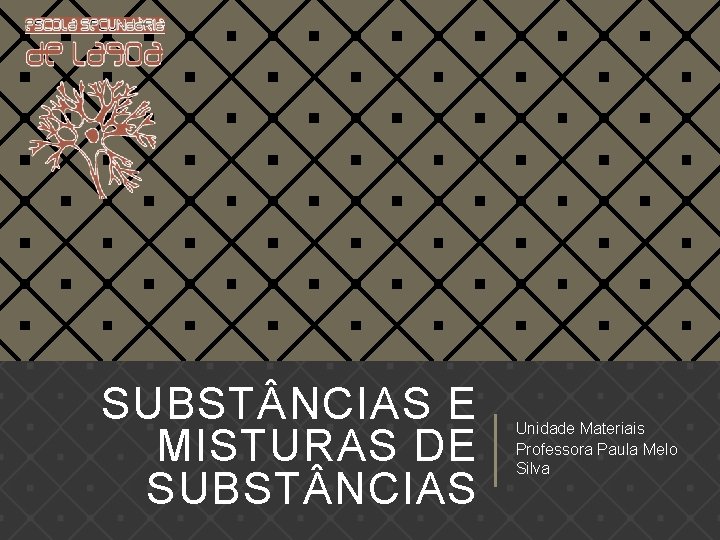 SUBST NCIAS E MISTURAS DE SUBST NCIAS Unidade Materiais Professora Paula Melo Silva 