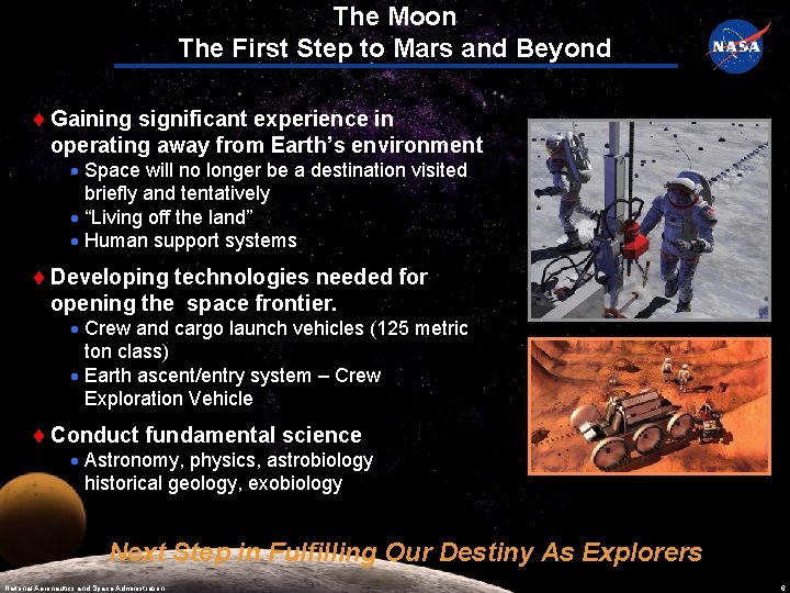 The Moon The First Step to Mars and Beyond Gaining significant experience in operating