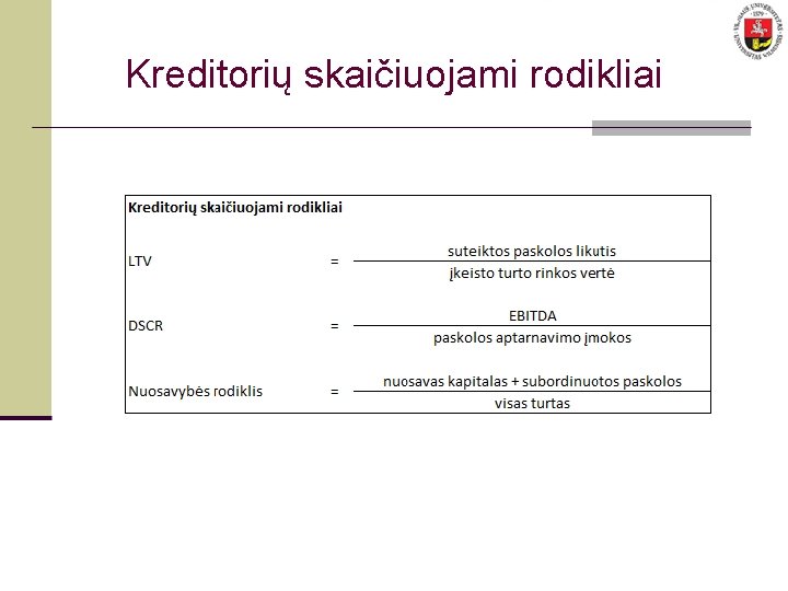 Kreditorių skaičiuojami rodikliai 