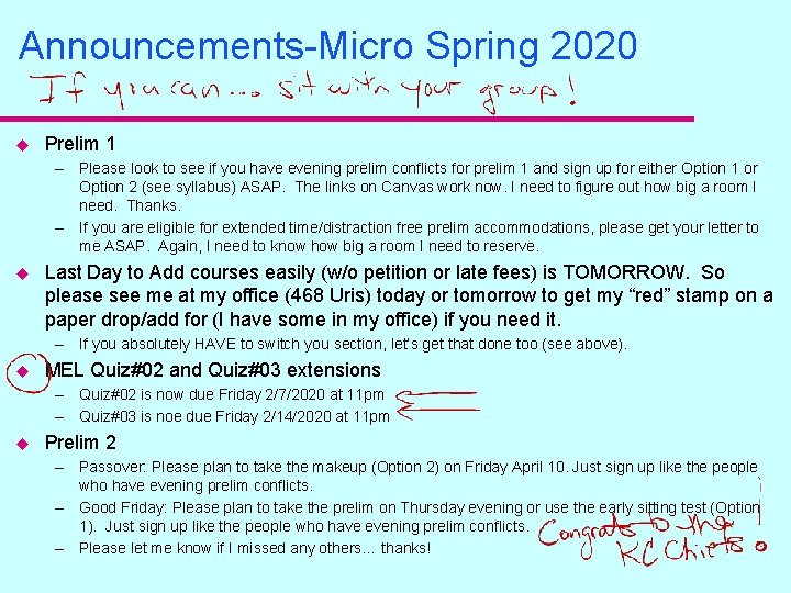 Announcements-Micro Spring 2020 u Prelim 1 – Please look to see if you have