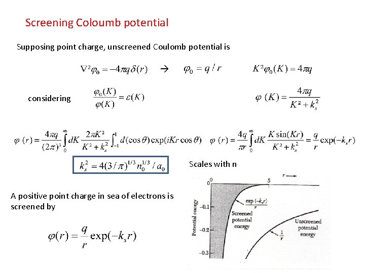 Screening Coloumb potential Supposing point charge, unscreened Coulomb potential is considering Scales with n