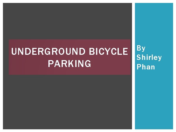 UNDERGROUND BICYCLE PARKING By Shirley Phan 