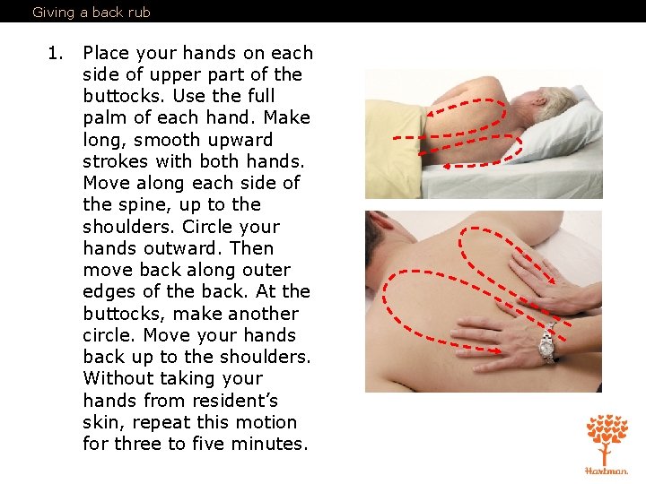 Giving a back rub 1. Place your hands on each side of upper part
