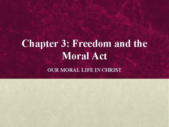 Chapter 3: Freedom and the Moral Act OUR MORAL LIFE IN CHRIST 