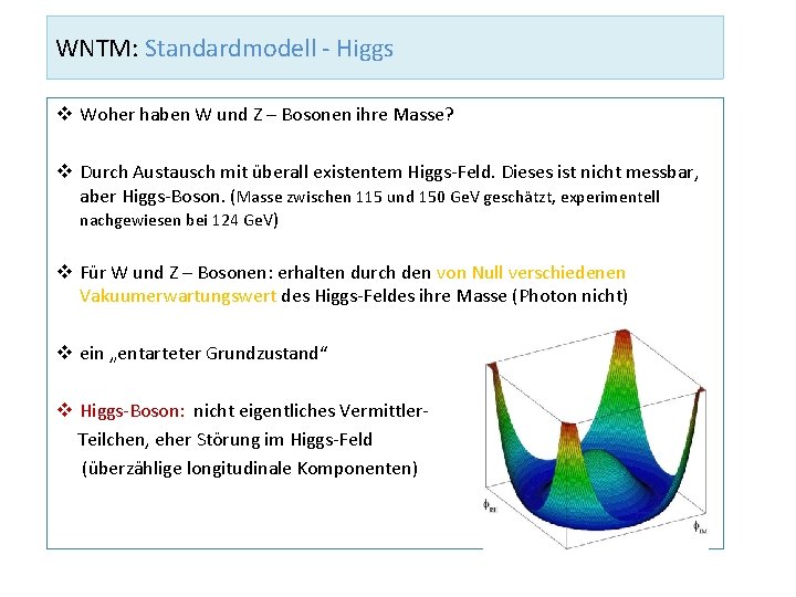 WNTM: Standardmodell - Higgs v Woher haben W und Z – Bosonen ihre Masse?