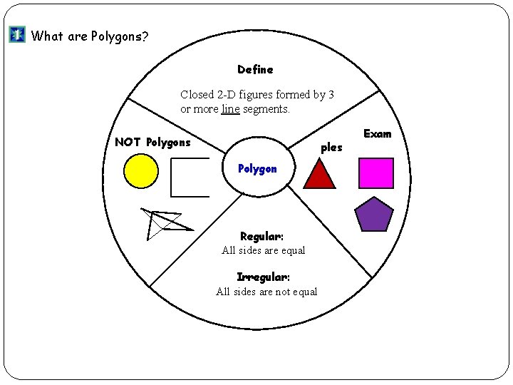 What are Polygons? Define Closed 2 -D figures formed by 3 or more line